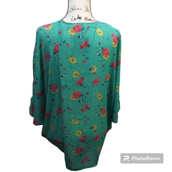 Charming Charlie Chiffon Shrug Green Floral Cardigan Size Small - Picture 4 of 9